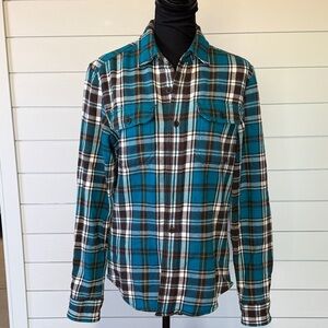 American Eagle Outfitters Teal and Brown Plaid Shirt